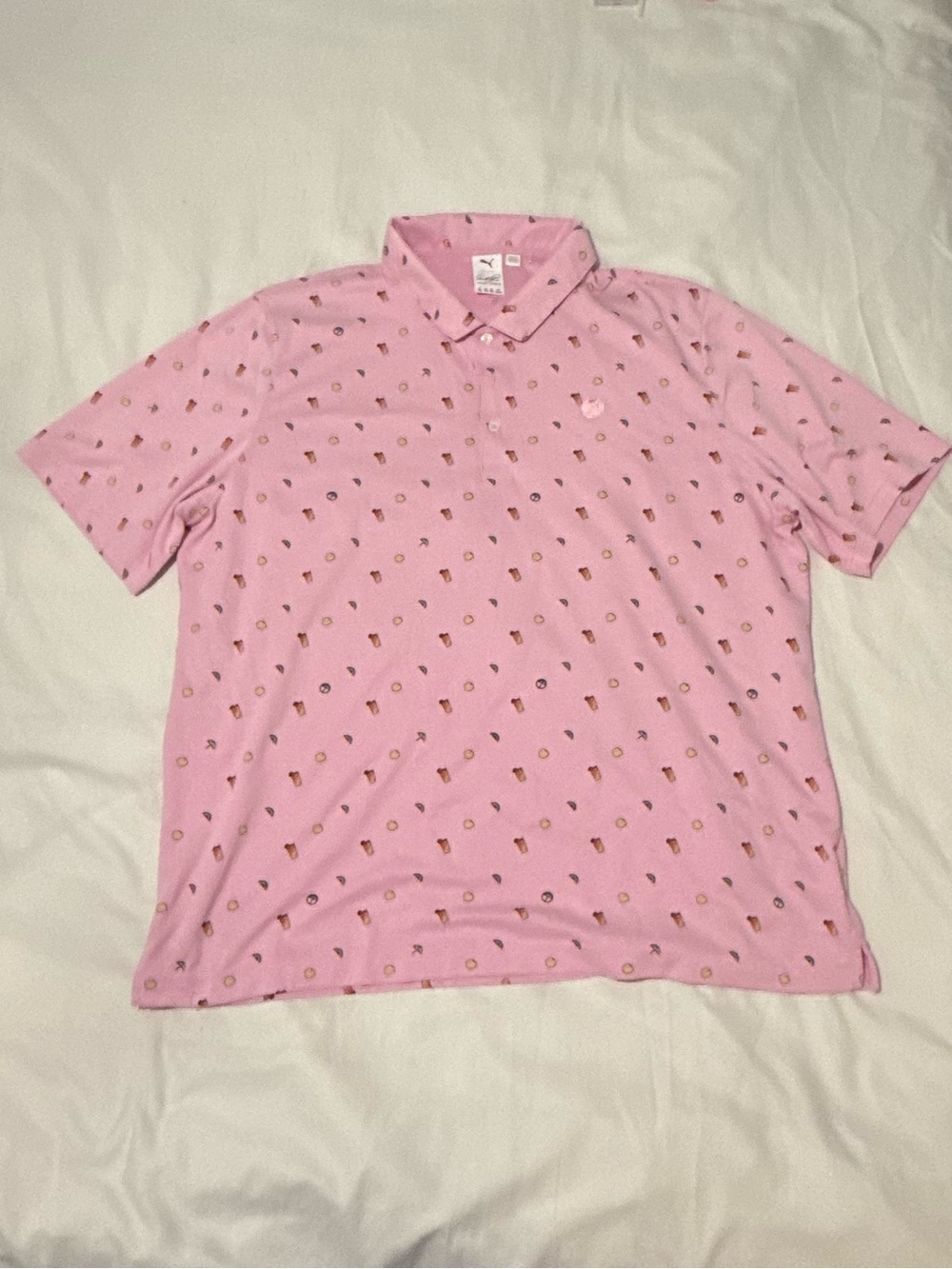 Arnold Palmer - Puma Pink Polo with All-Over Mini Logo Print - XXL